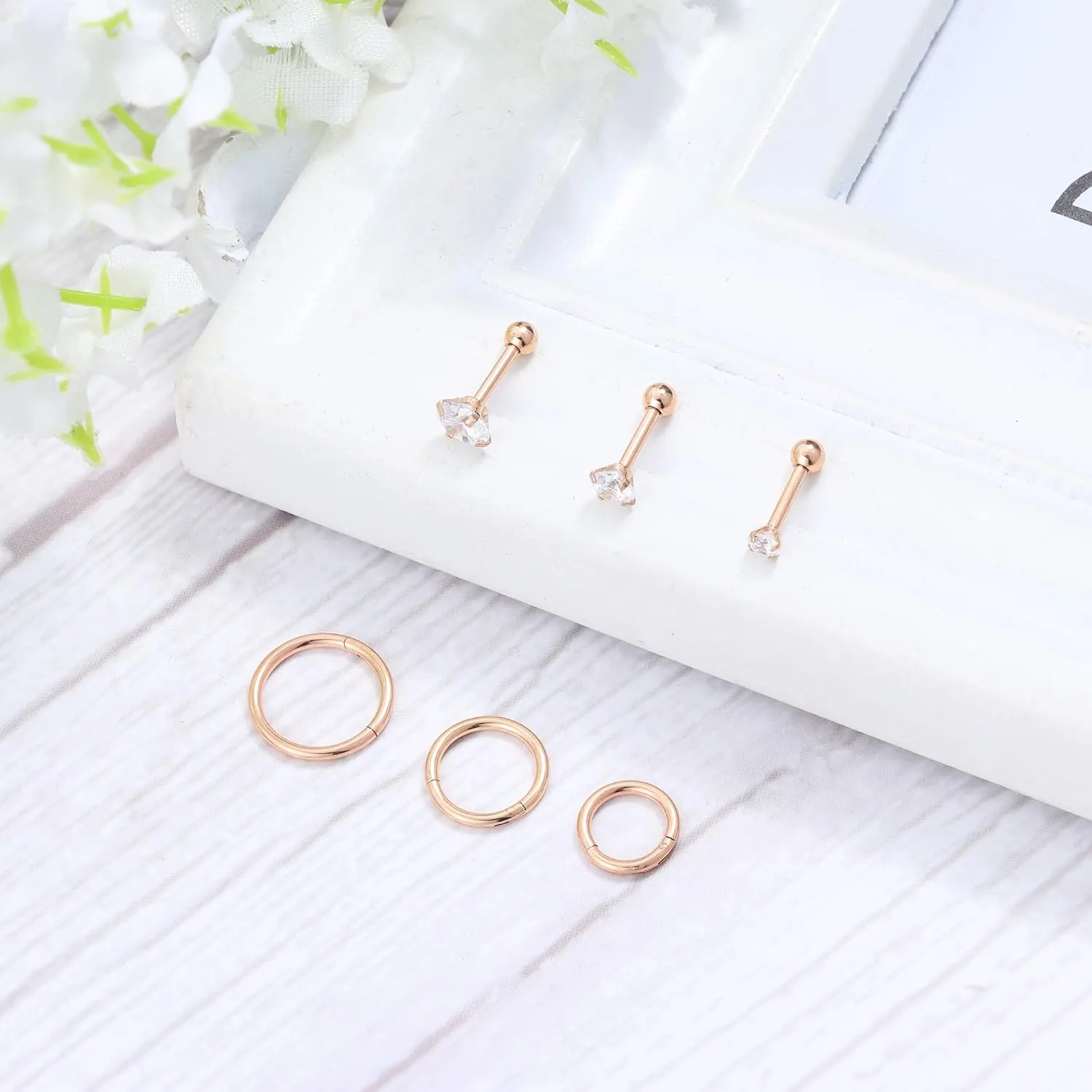 MILACOLATO 11Pcs Cartilage Earrings 16G 18G Stainless Steel Stud Hoops Conch Forward Helix Earrings Tragus Daith Piercing Jewelry for Women