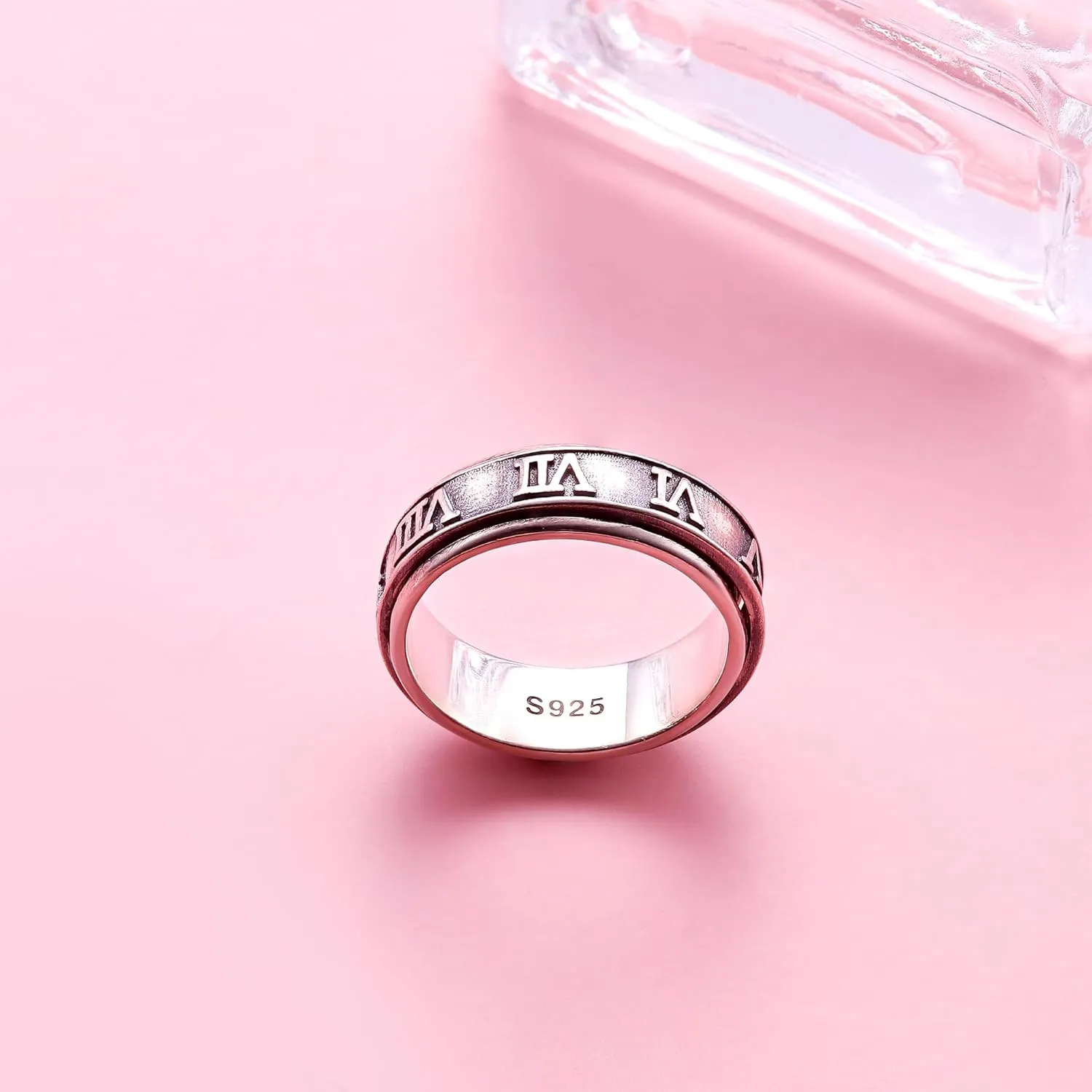 MILACOLATO 925 Sterling Silver Anxiety Ring for Women Men Platinum Plated Sterling Silver Band Fidget Ring Cross Flower Moon Star Spinner Ring Stress Anxiety Relief Item