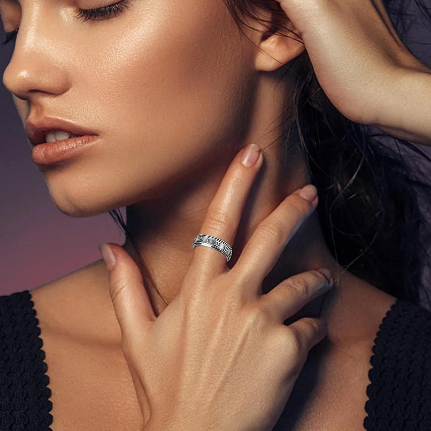 MILACOLATO 925 Sterling Silver Anxiety Ring for Women Men Platinum Plated Sterling Silver Band Fidget Ring Cross Flower Moon Star Spinner Ring Stress Anxiety Relief Item