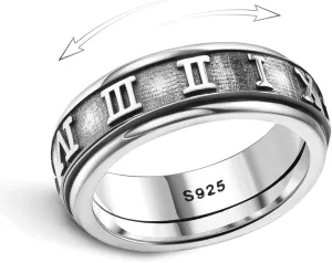MILACOLATO 925 Sterling Silver Anxiety Ring for Women Men Platinum Plated Sterling Silver Band Fidget Ring Cross Flower Moon Star Spinner Ring Stress Anxiety Relief Item