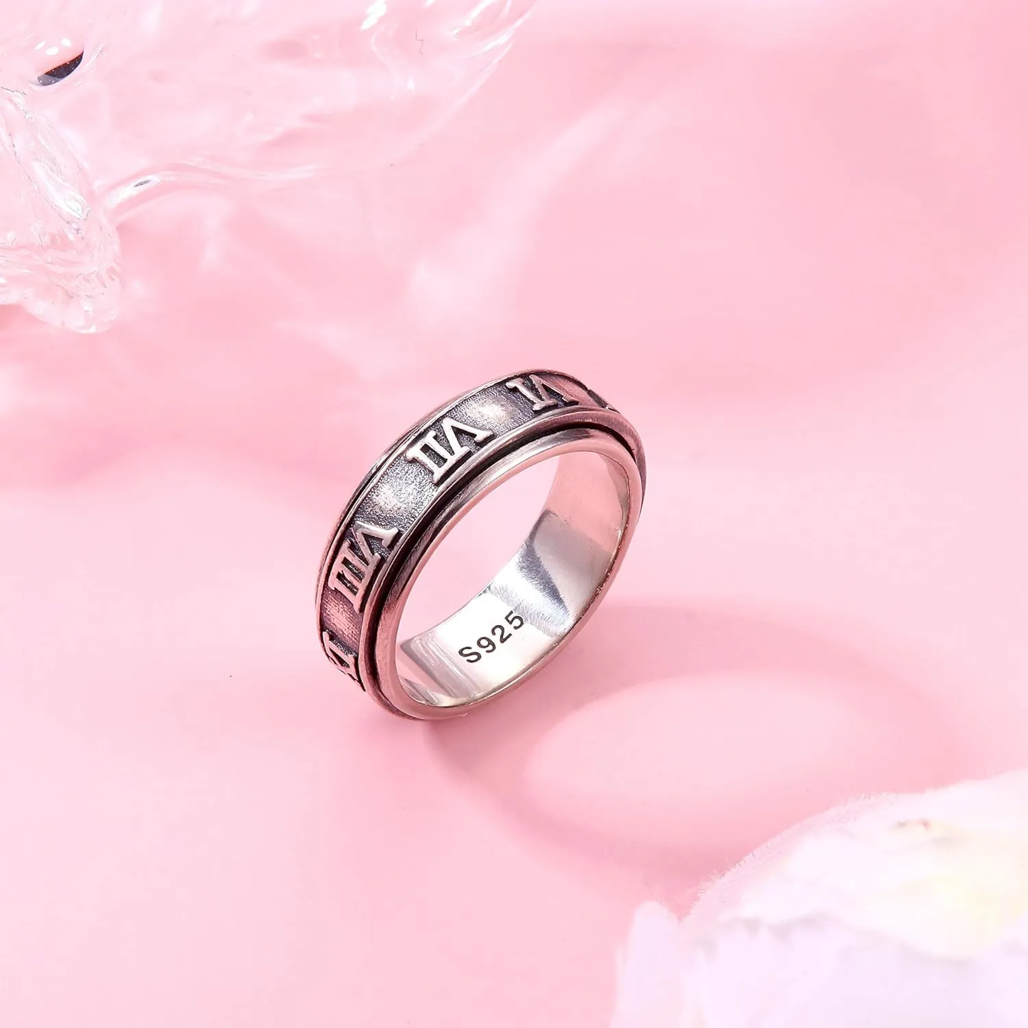 MILACOLATO 925 Sterling Silver Anxiety Ring for Women Men Platinum Plated Sterling Silver Band Fidget Ring Cross Flower Moon Star Spinner Ring Stress Anxiety Relief Item