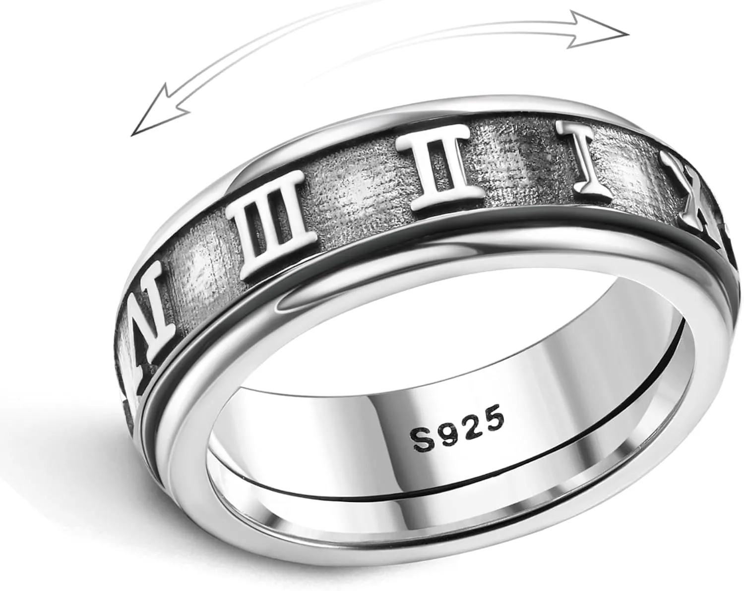 MILACOLATO 925 Sterling Silver Anxiety Ring for Women Men Platinum Plated Sterling Silver Band Fidget Ring Cross Flower Moon Star Spinner Ring Stress Anxiety Relief Item