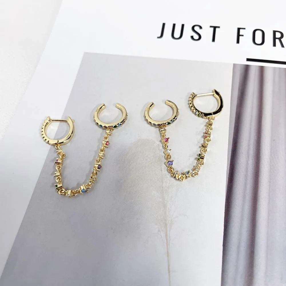 Minimalist Cuff Small Hoop Cubic Zirconia Chain Climber Crawler Earrings for Women Cartilage 925 Sterling Silver Post Hypoallergenic Fashion Threader Crystal Huggie Clip Hoops Gifts Bff Birthday Her
