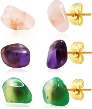 MISS RIGHT Hypoallergenic Crystal Ball Druzy Stud Earrings for Women Trendy, Dainty Cute Boho Tragus Chakra Gemstone Earring Set Handmade Jewelry