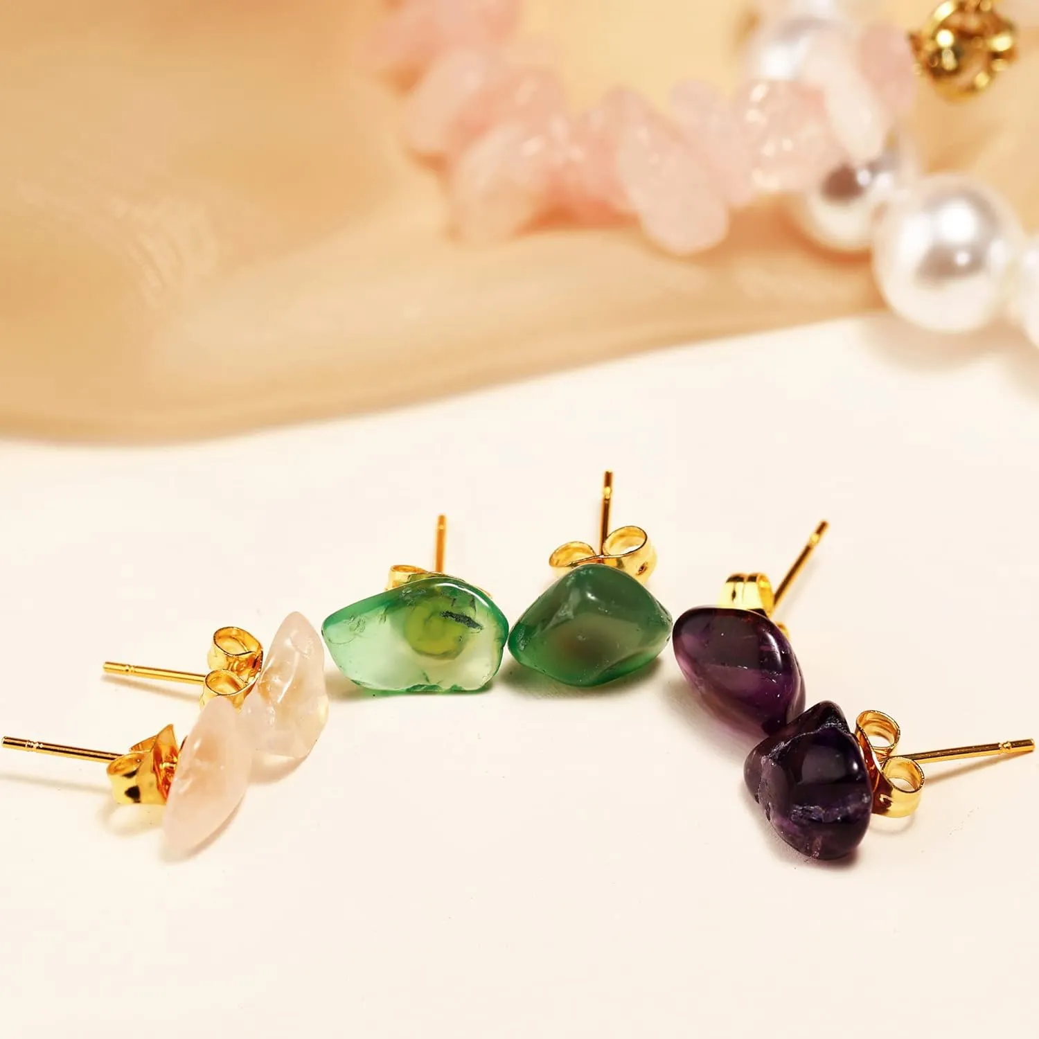 MISS RIGHT Hypoallergenic Crystal Ball Druzy Stud Earrings for Women Trendy, Dainty Cute Boho Tragus Chakra Gemstone Earring Set Handmade Jewelry
