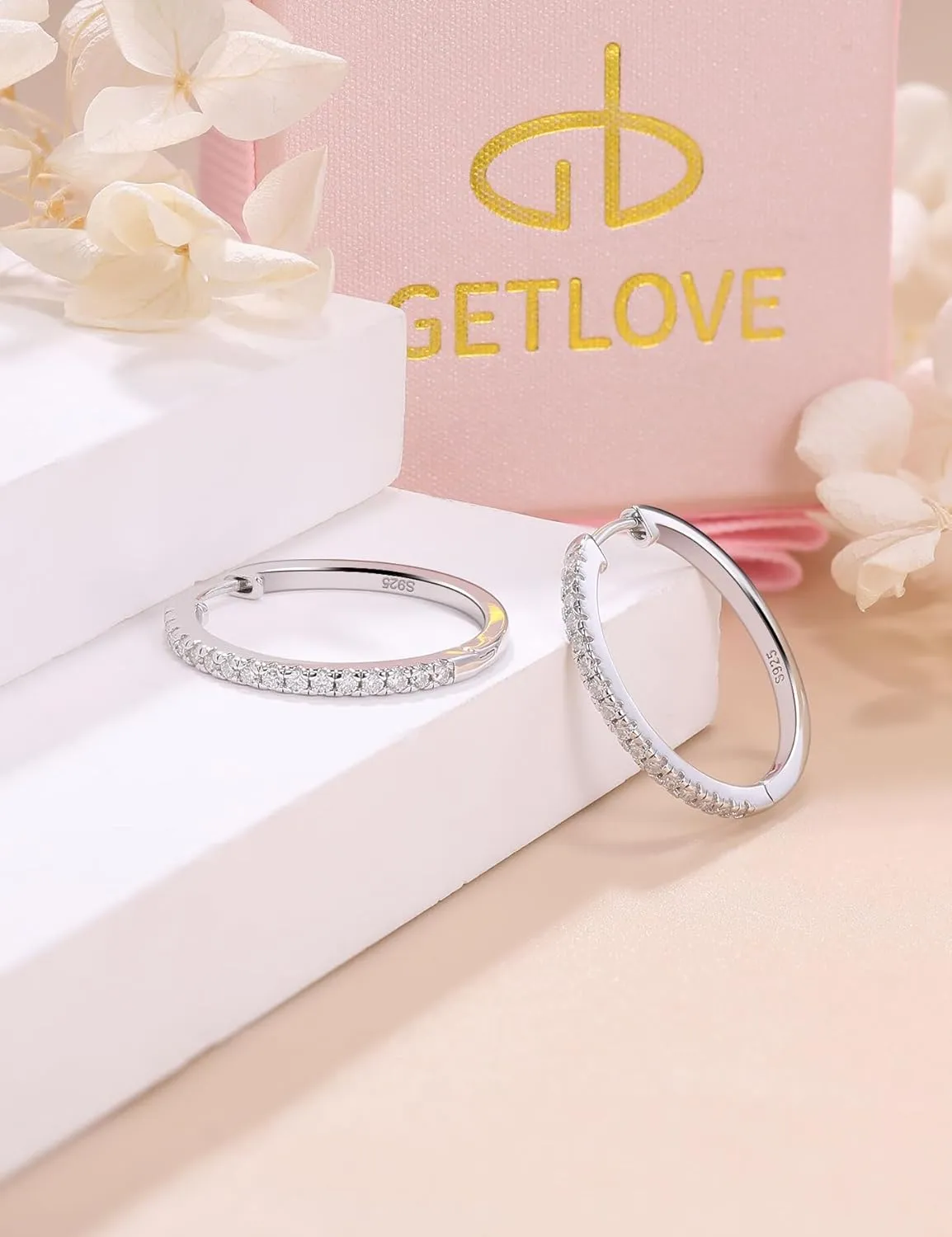 Moissanite Hoop Earrings for Women S925 Sterling Silver Channel Set 18K White Gold Plated Hypoallergenic Large Thick Huggie Loops Lightweight Moissanite Earrings 15-30mm