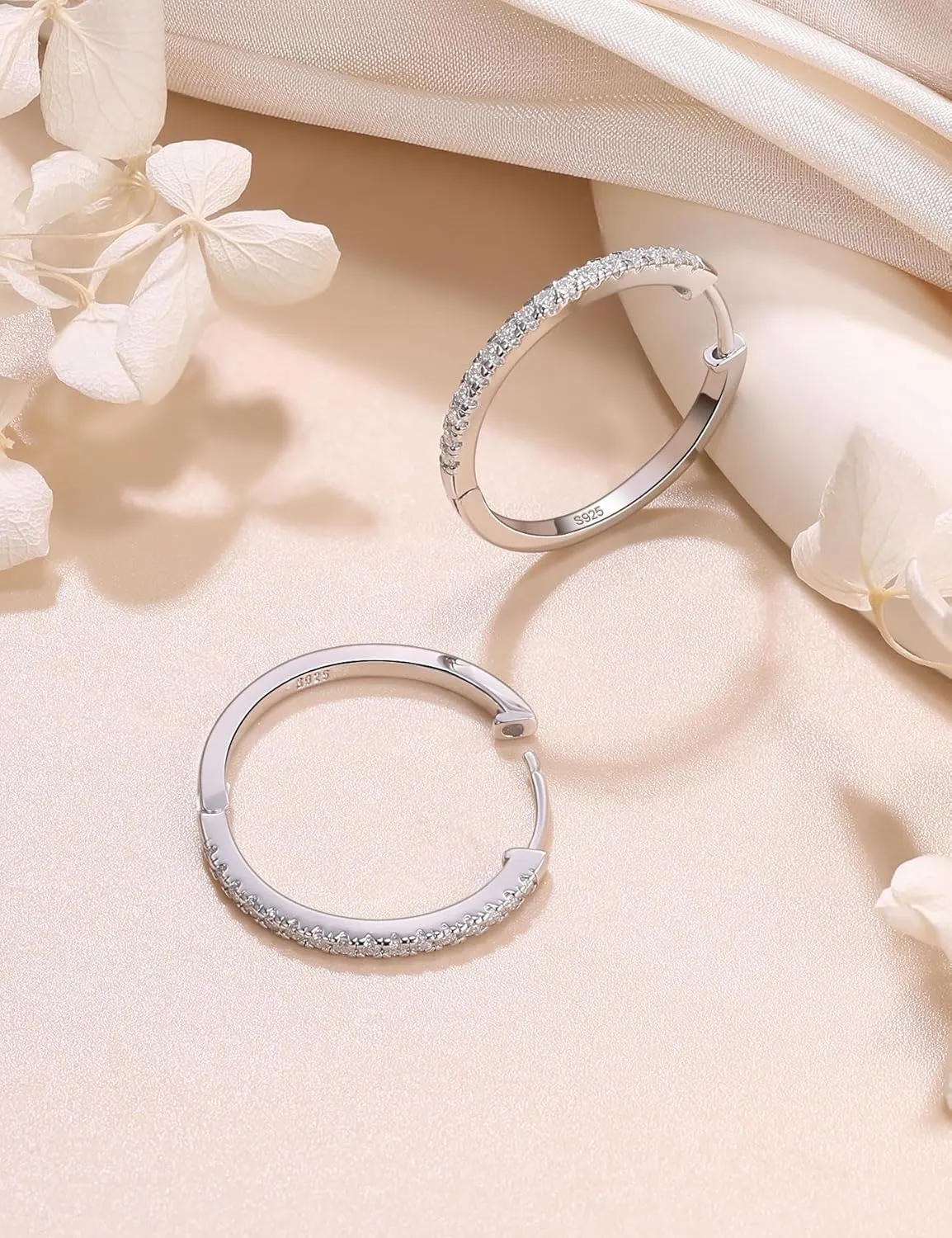 Moissanite Hoop Earrings for Women S925 Sterling Silver Channel Set 18K White Gold Plated Hypoallergenic Large Thick Huggie Loops Lightweight Moissanite Earrings 15-30mm