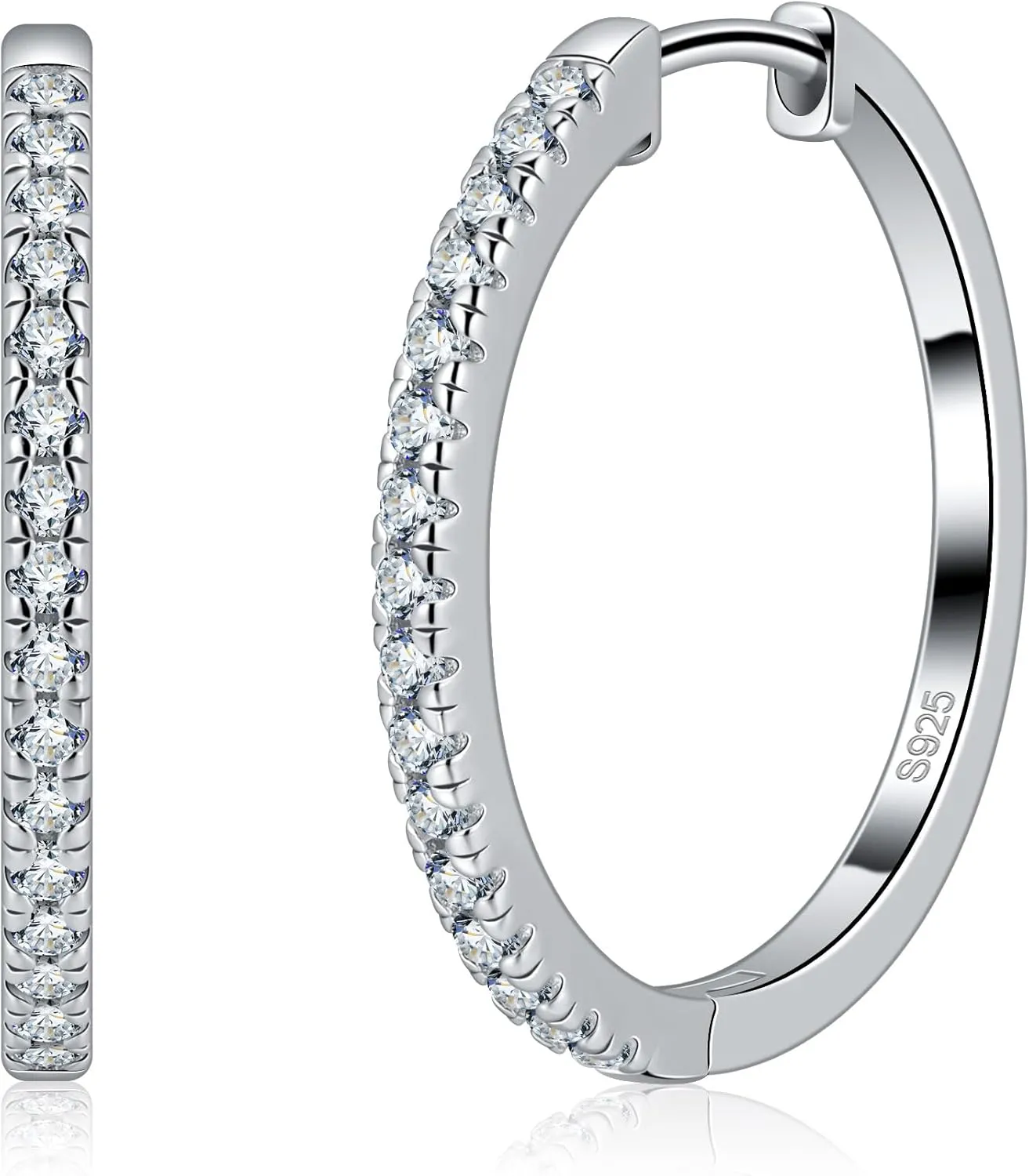 Moissanite Hoop Earrings for Women S925 Sterling Silver Channel Set 18K White Gold Plated Hypoallergenic Large Thick Huggie Loops Lightweight Moissanite Earrings 15-30mm