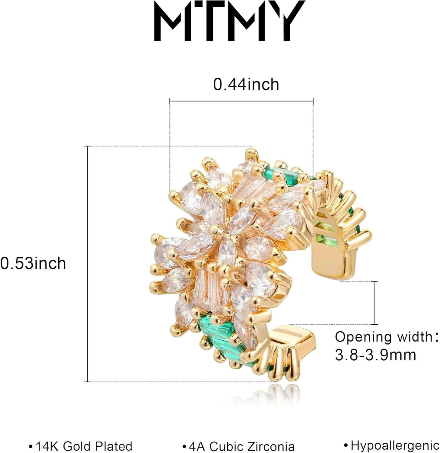 MTMY Gold Ear Cuff Earring for Women 14K Gold Plated Cubic Zirconia Non-Pierced Clip on Cartilage Chunky Ear Cuffs Hypoallergenic Jewelry
