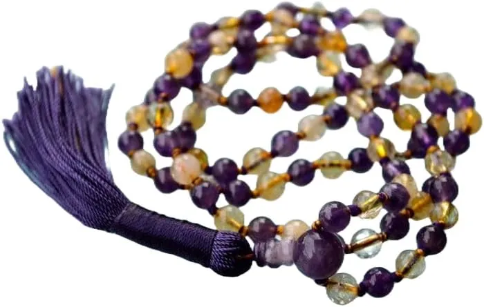 Natural Ametrine, Amethyst, Citrine 8mm 108 Mala Beads, Spiritual, Meditation Beads, Reiki, Japa Mala, Buddhist Prayer Beads, Yoga Bracelet, healing beads LKMALA-RRGU-1880
