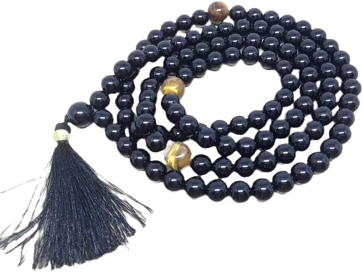 Natural Black Onyx With Tiger Eye 8mm 108 Mala Beads, Spiritual, Meditation Beads, Reiki, Japa Mala, Buddhist Prayer Beads, Yoga Bracelet, healing beads LKMALA-RRGU-289