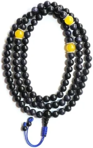 Natural Blue Sun Stone, yellow jade 8mm 108 Mala Beads, Spiritual, Meditation Beads, Reiki, Japa Mala, Buddhist Prayer Beads, Yoga Bracelet, healing beads LKMALA-RRGU-929