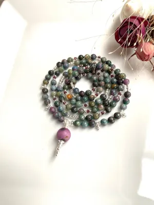 Natural disthene,garnet, ruby 6mm,2mm 108 Mala Beads, Spiritual, Meditation Beads, Reiki, Japa Mala, Buddhist Prayer Beads, Yoga Bracelet, healing beads LKMALA-RRGU-3480