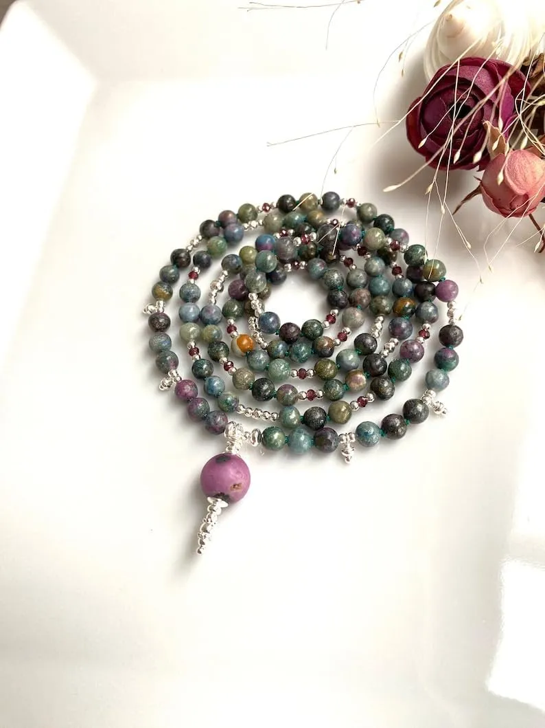 Natural disthene,garnet, ruby 6mm,2mm 108 Mala Beads, Spiritual, Meditation Beads, Reiki, Japa Mala, Buddhist Prayer Beads, Yoga Bracelet, healing beads LKMALA-RRGU-3480