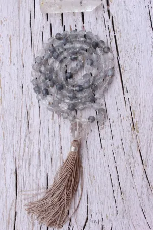 Natural Grey Agate, Clear Quartz 8mm 108 Mala Beads, Spiritual, Meditation Beads, Reiki, Japa Mala, Buddhist Prayer Beads, Yoga Bracelet, healing beads LKMALA-RRGU-2666