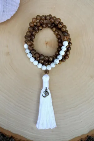 Natural HOWLITE, wenge wood 6mm 108 Mala Beads, Spiritual, Meditation Beads, Reiki, Japa Mala, Buddhist Prayer Beads, Yoga Bracelet, healing beads LKMALA-RRGU-2380