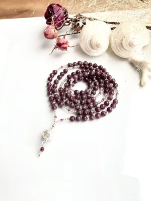 Natural lepidolite 6mm,2mm 108 Mala Beads, Spiritual, Meditation Beads, Reiki, Japa Mala, Buddhist Prayer Beads, Yoga Bracelet, healing beads LKMALA-RRGU-3426
