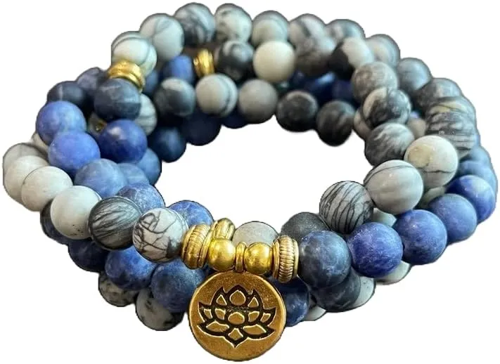 Natural Matte Blue Stone 8mm 108 Mala Beads, Spiritual, Meditation Beads, Reiki, Japa Mala, Buddhist Prayer Beads, Yoga Bracelet, healing beads LKMALA-RRGU-45