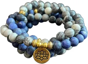 Natural Matte Blue Stone 8mm 108 Mala Beads, Spiritual, Meditation Beads, Reiki, Japa Mala, Buddhist Prayer Beads, Yoga Bracelet, healing beads LKMALA-RRGU-45