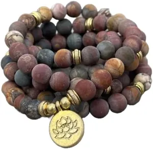 Natural Matte Picture Jasper 8mm 108 Mala Beads, Spiritual, Meditation Beads, Reiki, Japa Mala, Buddhist Prayer Beads, Yoga Bracelet, healing beads LKMALA-RRGU-35, 34 inch