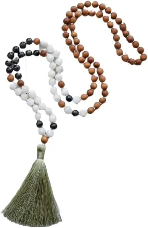 Natural Moonstone, Sandalwood and Blue Tigers Eye 8mm 108 Mala Beads, Spiritual, Meditation Beads, Reiki, Japa Mala, Buddhist Prayer Beads, Yoga Bracelet, healing beads LKMALA-RRGU-3738