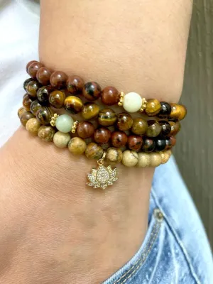 Natural Obsidian Mahogany, Tiger Eye, Picture Jasper 6mm 108 Mala Beads, Spiritual, Meditation Beads, Reiki, Japa Mala, Buddhist Prayer Beads, Yoga Bracelet, healing beads LKMALA-RRGU-2532