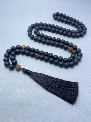 Natural Onyx & Tiger's Eye 8mm 108 Mala Beads, Spiritual, Meditation Beads, Reiki, Japa Mala, Buddhist Prayer Beads, Yoga Bracelet, healing beads LKMALA-RRGU-3605