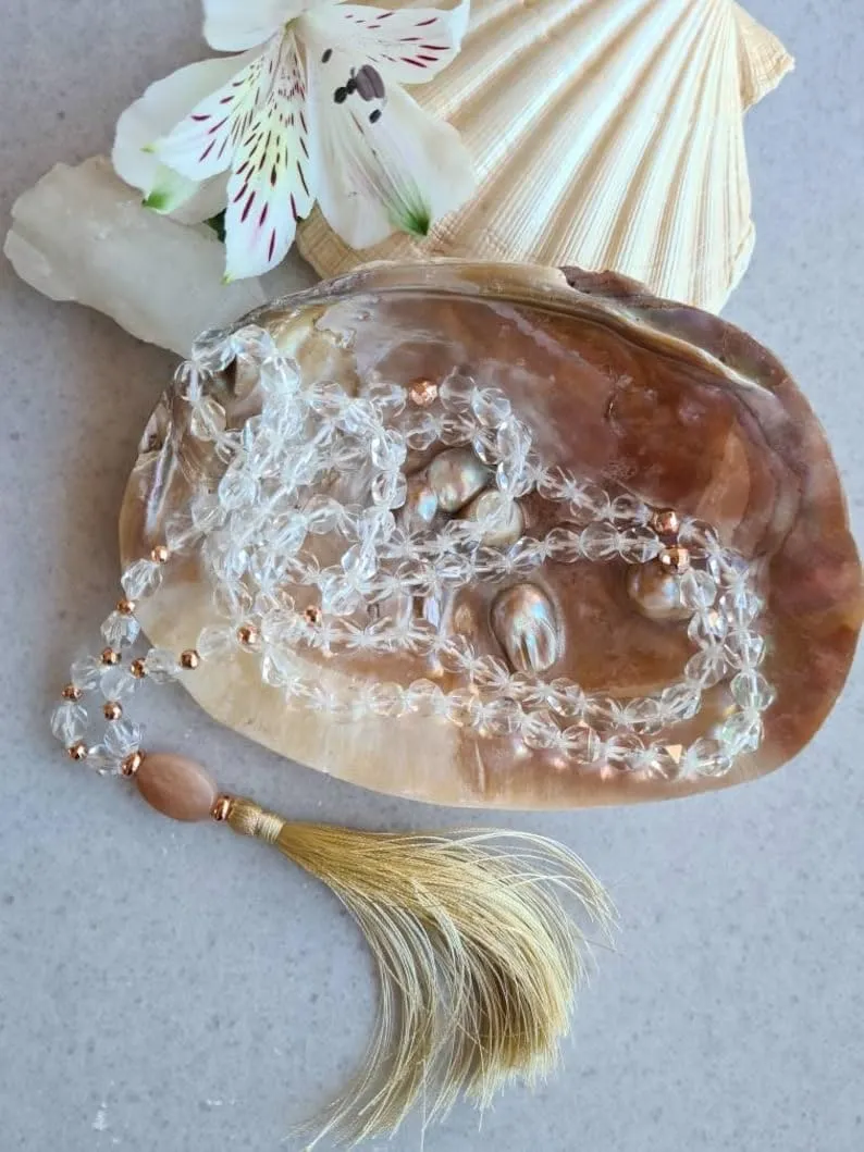 Natural Peach Moonstone, Pyrite 6mm 108 Mala Beads, Spiritual, Meditation Beads, Reiki, Japa Mala, Buddhist Prayer Beads, Yoga Bracelet, healing beads LKMALA-RRGU-2676