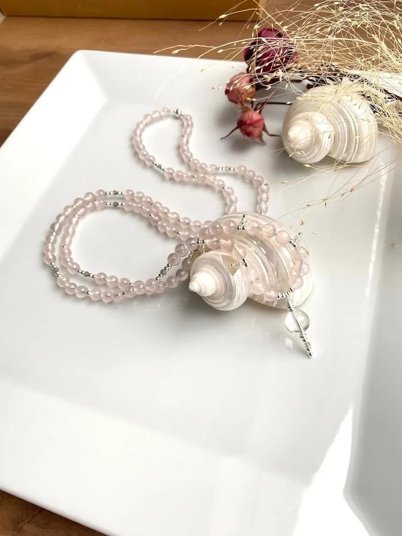 Natural pink chalcedony 6mm 108 Mala Beads, Spiritual, Meditation Beads, Reiki, Japa Mala, Buddhist Prayer Beads, Yoga Bracelet, healing beads LKMALA-RRGU-3412