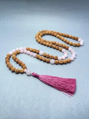 Natural Rose Quartz & Rudraksha 8mm 108 Mala Beads, Spiritual, Meditation Beads, Reiki, Japa Mala, Buddhist Prayer Beads, Yoga Bracelet, healing beads LKMALA-RRGU-3679