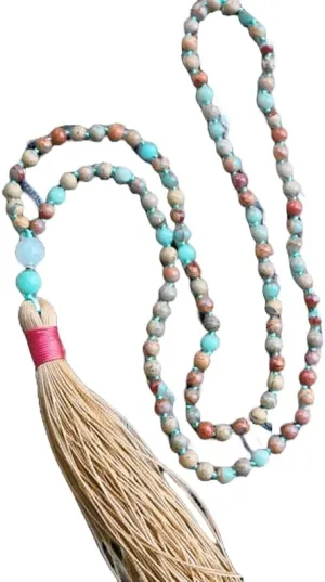 Natural Sea Sediment Jasper 8mm 108 Mala Beads, Spiritual, Meditation Beads, Reiki, Japa Mala, Buddhist Prayer Beads, Yoga Bracelet, healing beads LKMALA-RRGU-3192