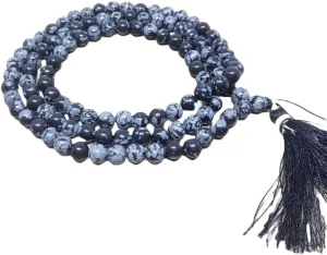 Natural Snowflake Black Obsidian 6mm 108 Mala Beads, Spiritual, Meditation Beads, Reiki, Japa Mala, Buddhist Prayer Beads, Yoga Bracelet, healing beads LKMALA-RRGU-327