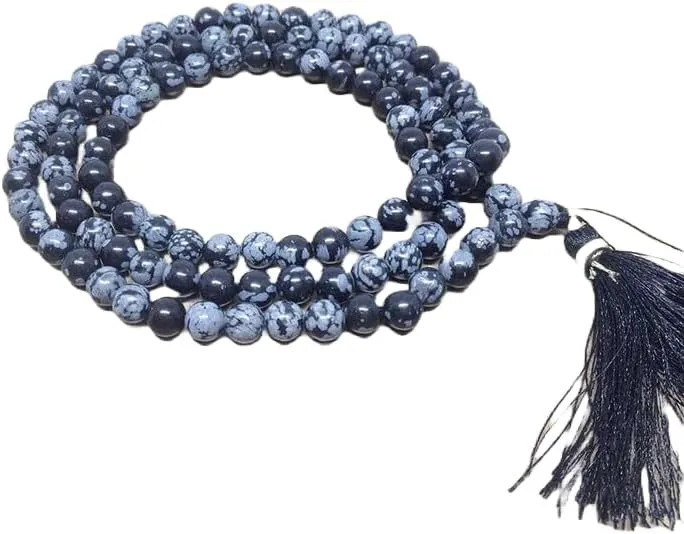 Natural Snowflake Black Obsidian 6mm 108 Mala Beads, Spiritual, Meditation Beads, Reiki, Japa Mala, Buddhist Prayer Beads, Yoga Bracelet, healing beads LKMALA-RRGU-327