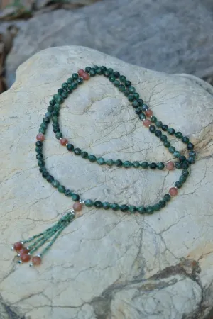 Natural Sunstone and Emerald 6mm 108 Mala Beads, Spiritual, Meditation Beads, Reiki, Japa Mala, Buddhist Prayer Beads, Yoga Bracelet, healing beads LKMALA-RRGU-2894