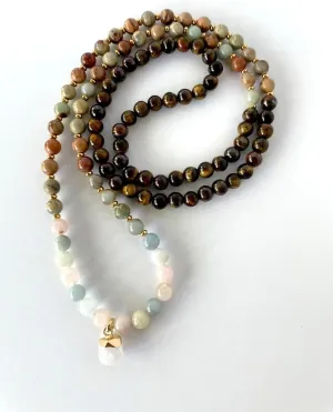 Natural Tiger eye, Emperor jasper, Morganite 6mm 108 Mala Beads, Spiritual, Meditation Beads, Reiki, Japa Mala, Buddhist Prayer Beads, Yoga Bracelet, healing beads LKMALA-RRGU-3294