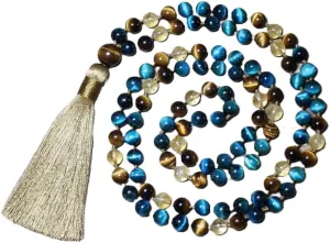 Natural Tiger's Eye,Blue Green Tiger's Eye,Citrine 8mm 108 Mala Beads, Spiritual, Meditation Beads, Reiki, Japa Mala, Buddhist Prayer Beads, Yoga Bracelet, healing beads LKMALA-RRGU-3814