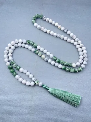 Natural Tree Agate & Howlite 8mm 108 Mala Beads, Spiritual, Meditation Beads, Reiki, Japa Mala, Buddhist Prayer Beads, Yoga Bracelet, healing beads LKMALA-RRGU-3596