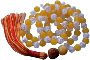 Natural Yellow Jade, Crystal Quartz beads, Rudraksh 8mm 108 Mala Beads, Spiritual, Meditation Beads, Reiki, Japa Mala, Buddhist Prayer Beads, Yoga Bracelet, healing beads LKMALA-RRGU-1839