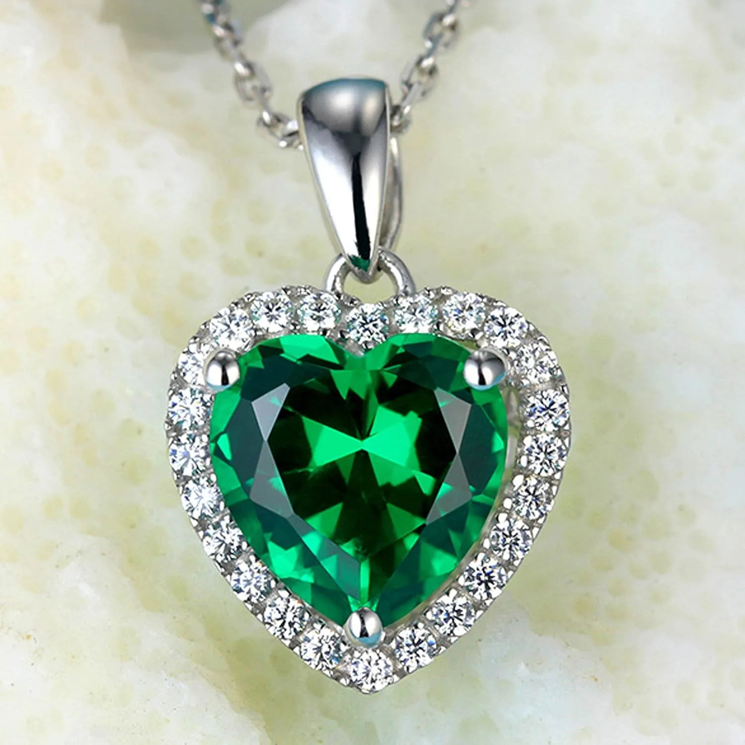 Navachi 925 Sterling Silver 18k White Gold Plated 3.7ct Heart Ruby or Emerald Necklace Pendant 16"