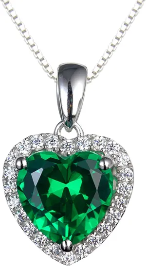 Navachi 925 Sterling Silver 18k White Gold Plated 3.7ct Heart Ruby or Emerald Necklace Pendant 16"