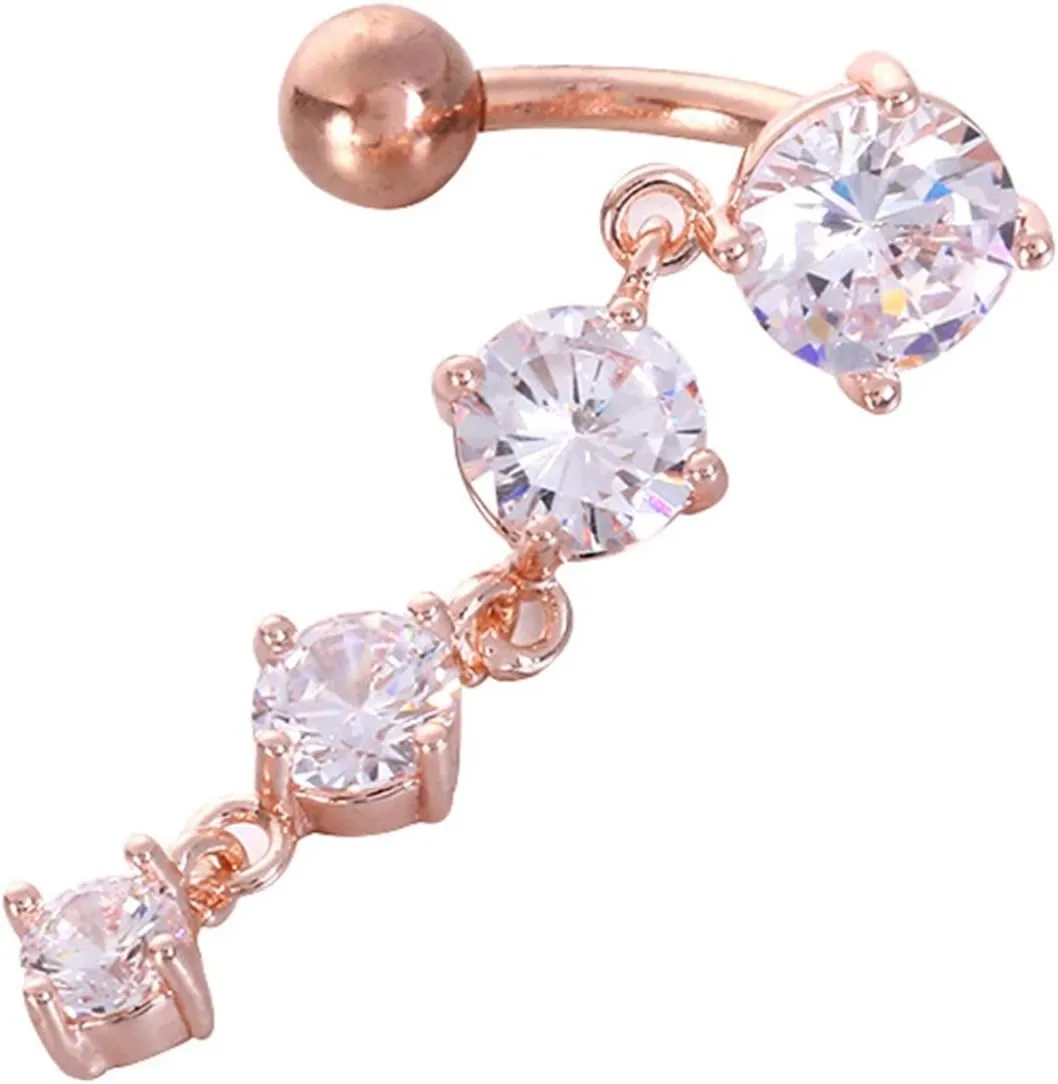 Navel Rings for Women, Belly Rings for Women Belly Rings Surgical Steel Dangling Long Round Cubic Zirconia Belly Button Piercing Jewelry