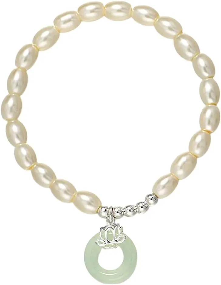 New 2025 Unisex 925 Sterling Silver Imitation Pearls Bracelet For Women Hot Foran Jade Sweet Romantic Elastic Jewelry Gift With You Accessories Trendy Creative For Women And Men
