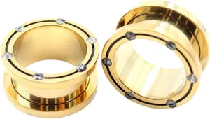 New 2026 Arrive 2Pcs 8Mm-25Mm Gold Color Pulley Stainless Ear Tunnels Plug Expander Stretcher Gauge Earrings Piercing Body Jewelry Fashion Trendy Accessories Creative Gift