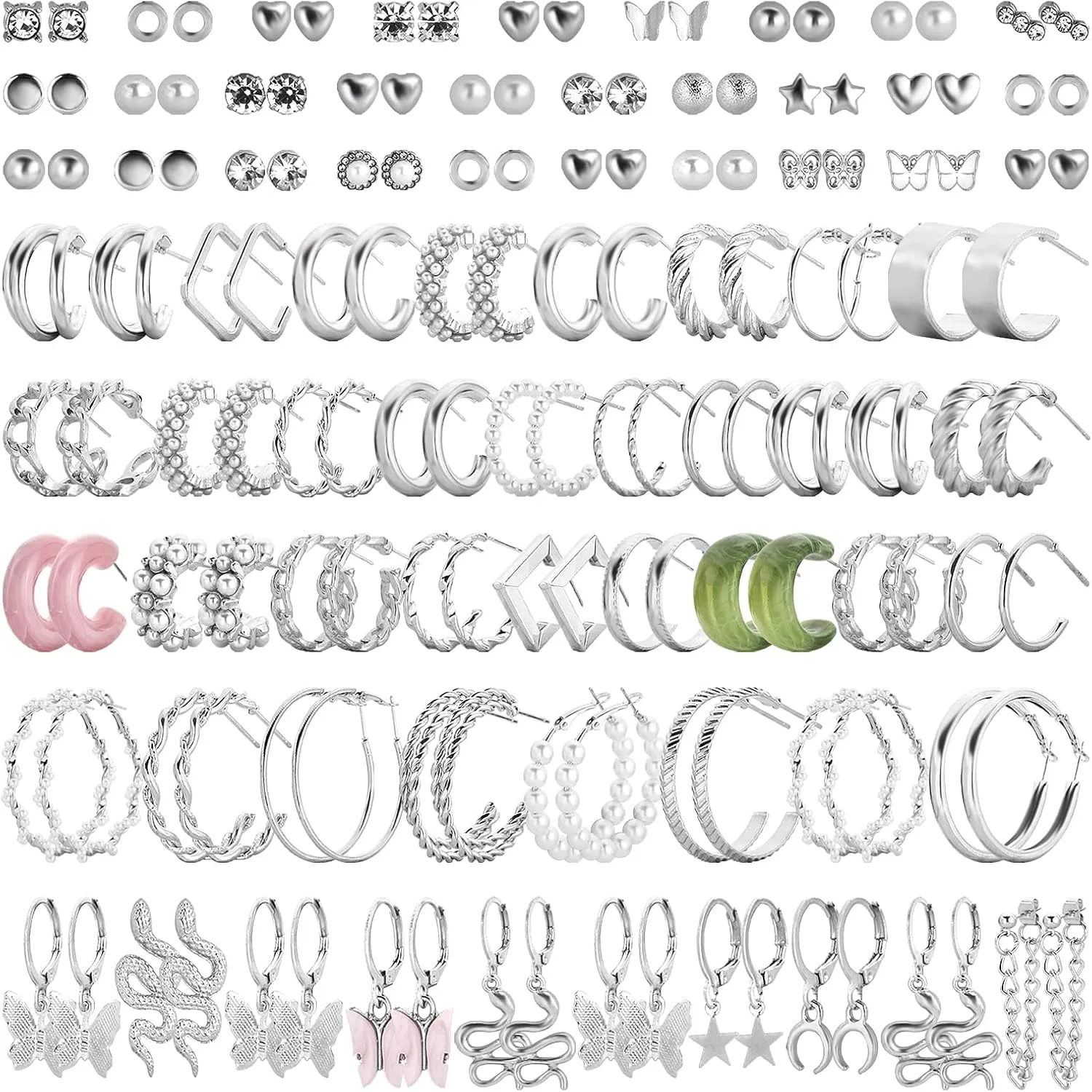 NEWITIN Multipack Earrings Set for Women Hypoallergenic Studs Fashion Drop Dangle Earring Zircon Pearl Stud Earring Statement Hoop Earrings for Women