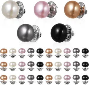 NOLITOY 25pcs Women Shirt Brooch Pins, Mini No Sew Pearl Buttons Dress Clips for Blouse Low Cut Tops Dress Decoration