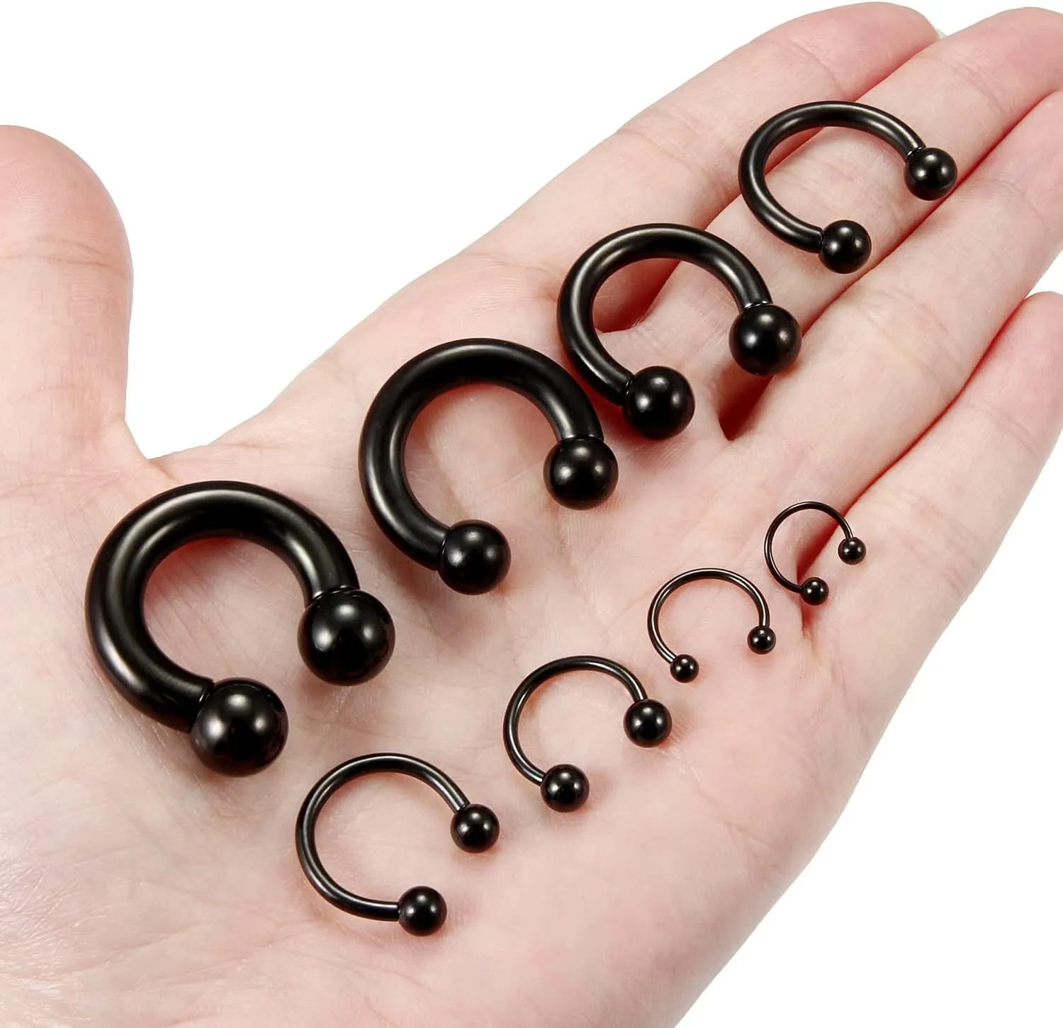 Ocptiy 00G 0G 2G 4G 6G 8G 12G 14G 16G 20G Septum Ear Earrings Gauges Stretching Kit Surgical Steel Horseshoe Septum Eyebrow Lip Navel Belly Ring Cartilage Helix Tragus Earrings Piercing Kit
