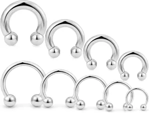Ocptiy 00G 0G 2G 4G 6G 8G 12G 14G 16G 20G Septum Ear Earrings Gauges Stretching Kit Surgical Steel Horseshoe Septum Eyebrow Lip Navel Belly Ring Cartilage Helix Tragus Earrings Piercing Kit
