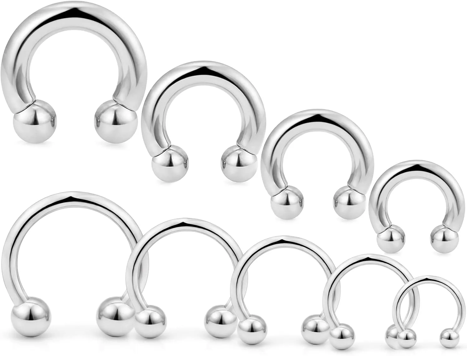 Ocptiy 00G 0G 2G 4G 6G 8G 12G 14G 16G 20G Septum Ear Earrings Gauges Stretching Kit Surgical Steel Horseshoe Septum Eyebrow Lip Navel Belly Ring Cartilage Helix Tragus Earrings Piercing Kit