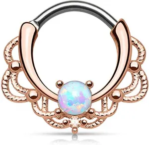 Opal Centered Filigree Rose Gold Plated Round 316L Surgical Steel Bar Nose WildKlass Septum/Ear Cartilage Clicker Rings