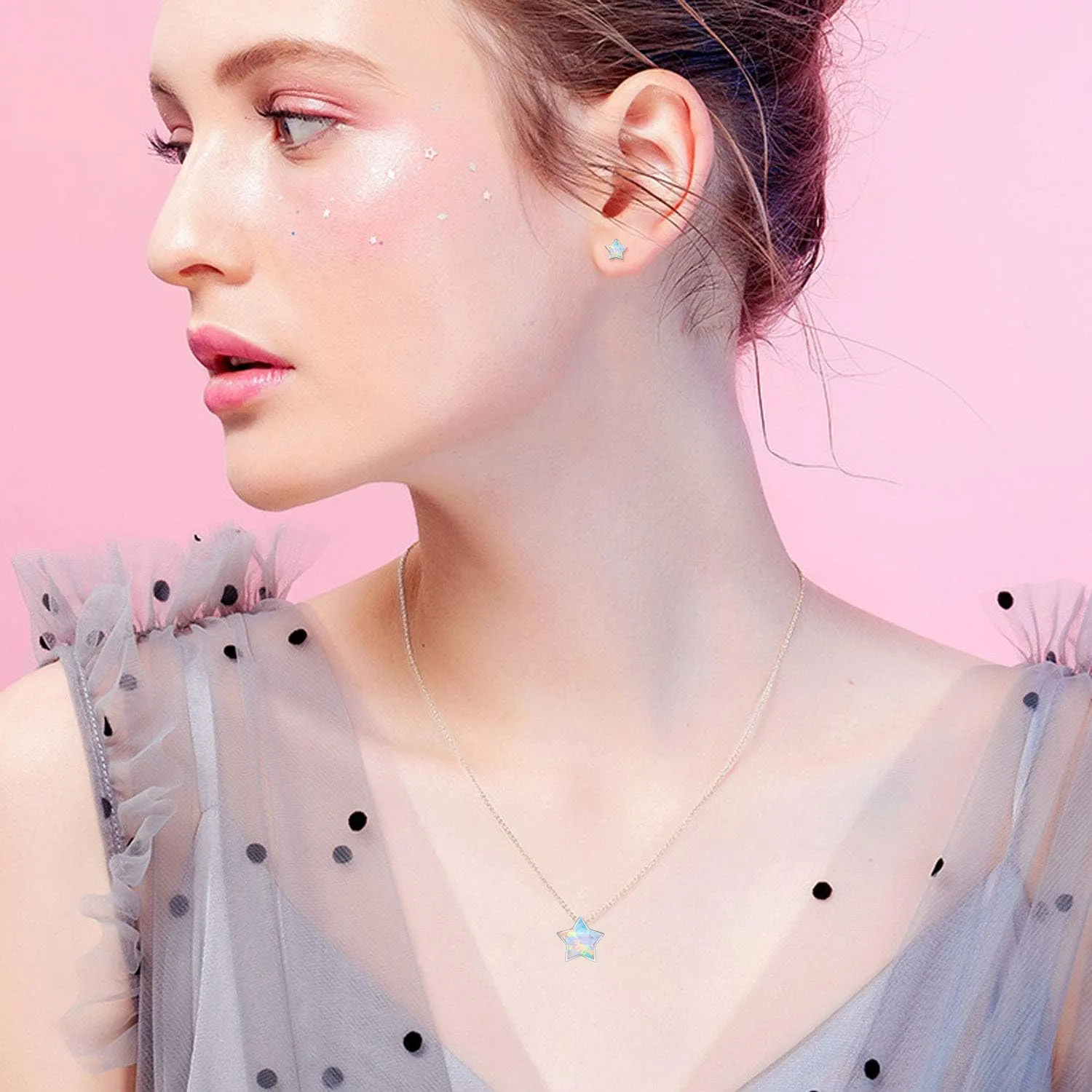 Opal Star Earrings Star Studs 925 Sterling Silver Synthetic Opal Earrings Hypoallergenic Earring Jewelry for Women Mom